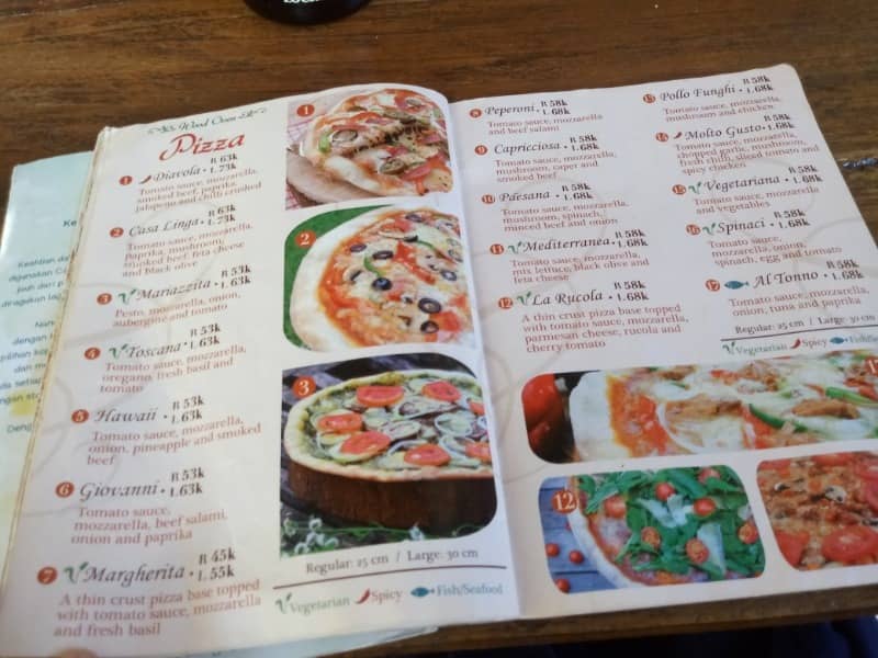 menu nanamia pizzeria
