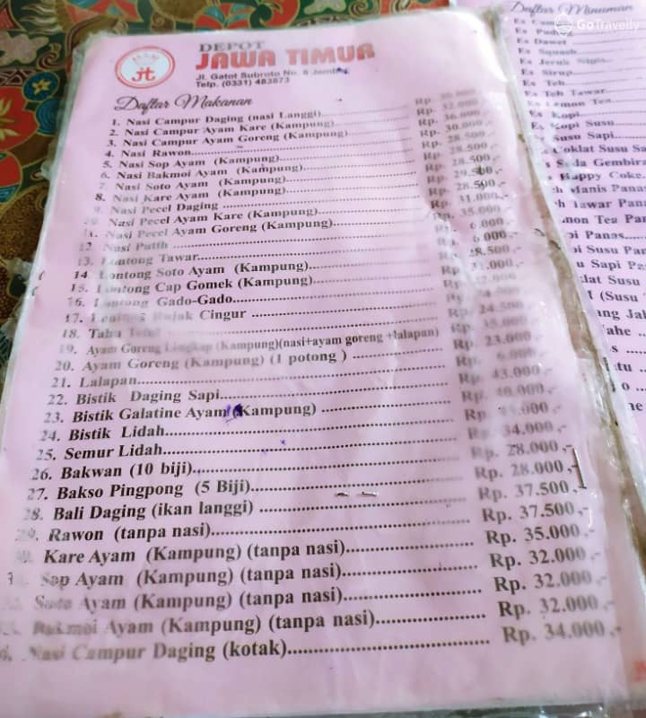 Menu Depot Jawa Timur Jember