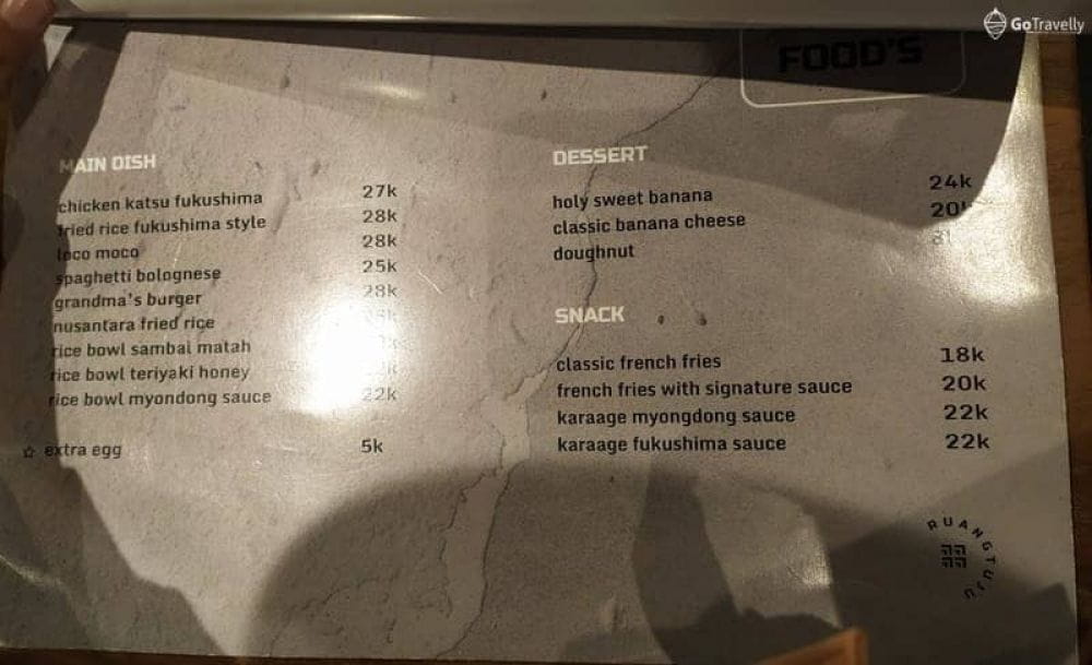 menu makanan Ruangtuju Coffee