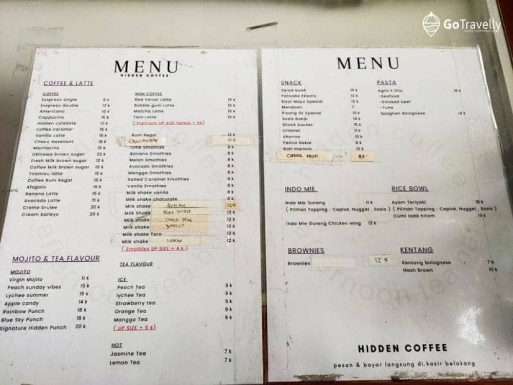 menu Hidden Coffee Jombang