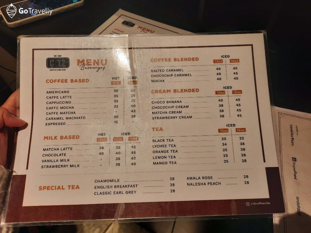 menu di C12 CAFÉ AND RIDE