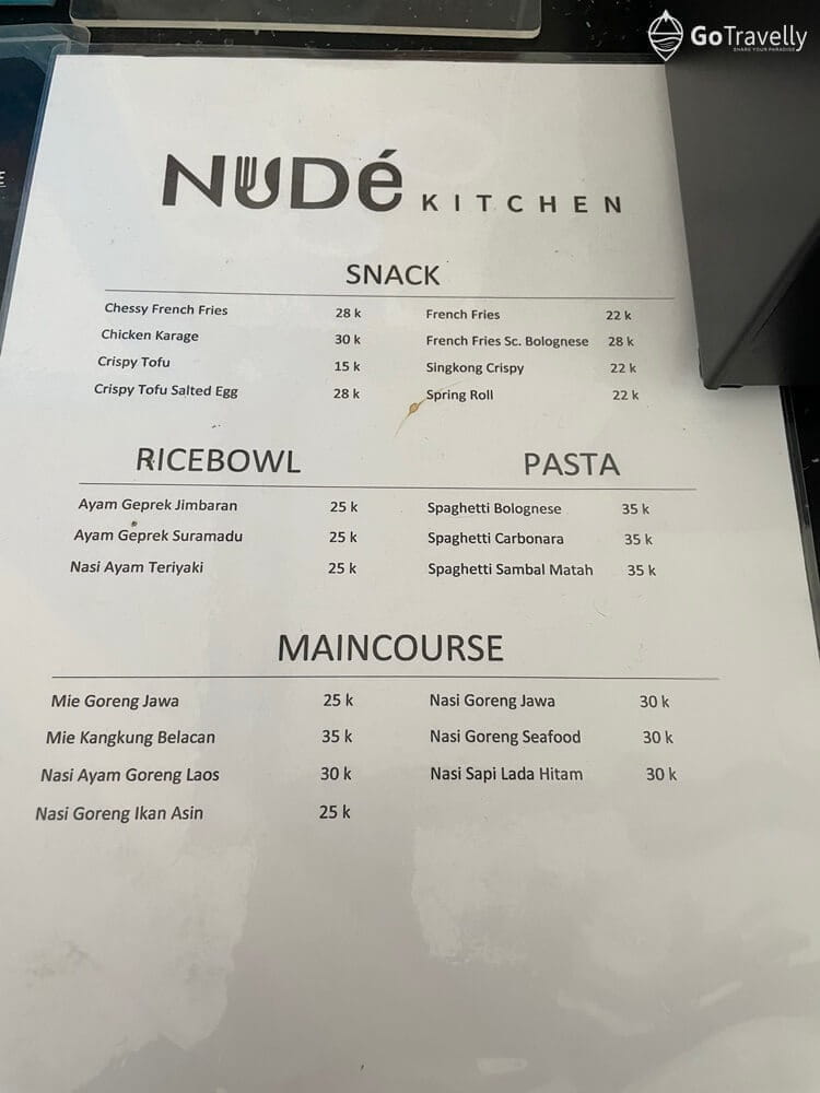 menu makanan di Nude Coffee & Cookies
