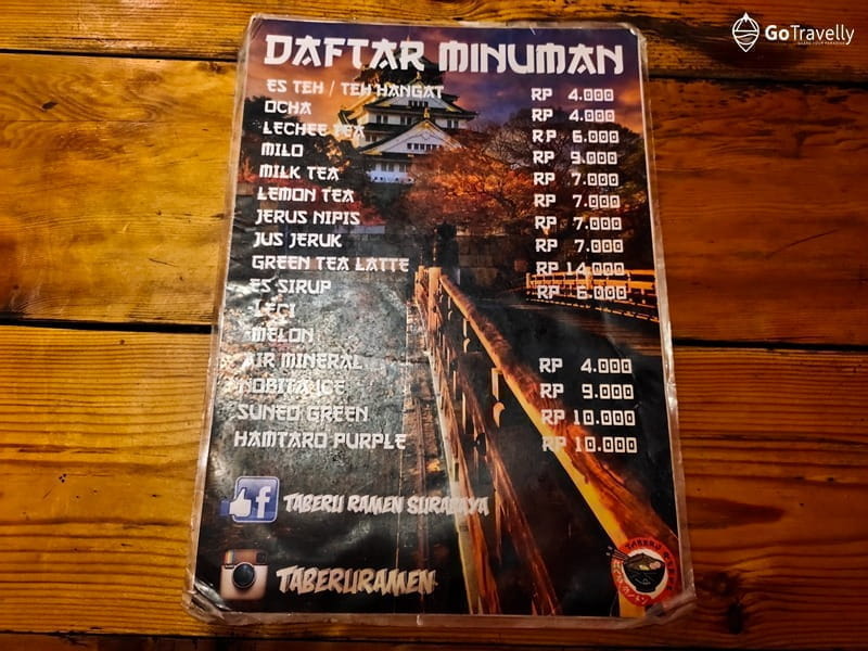 menu makanan jepang Taberu Ramen Surabaya