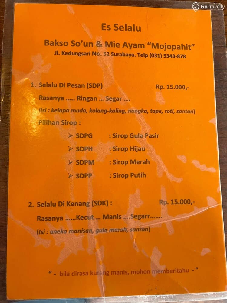 menu favorit di Bakso So'un & Mie Ayam Mojopahit