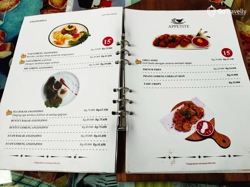 menu resto angon jiwo canteen surabaya