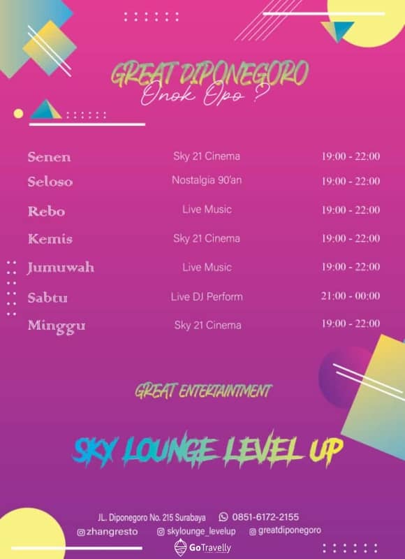 jadwal hiburan di level up sky lounge
